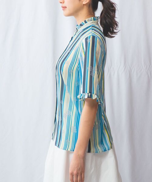 NARACAMICIE / ナラカミーチェ シャツ・ブラウス | 【NARACAMICIE】GENIUS マルチストライプフリル半袖ブラウス | 詳細11