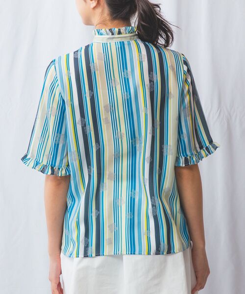 NARACAMICIE / ナラカミーチェ シャツ・ブラウス | 【NARACAMICIE】GENIUS マルチストライプフリル半袖ブラウス | 詳細12