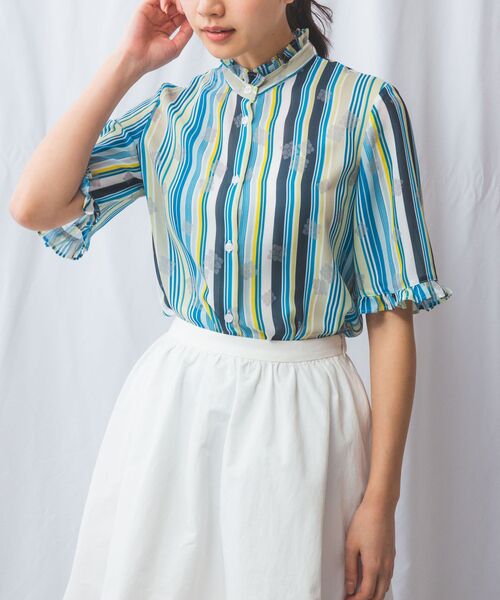 NARACAMICIE / ナラカミーチェ シャツ・ブラウス | 【NARACAMICIE】GENIUS マルチストライプフリル半袖ブラウス | 詳細13