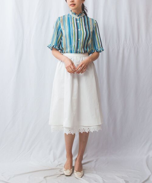 NARACAMICIE / ナラカミーチェ シャツ・ブラウス | 【NARACAMICIE】GENIUS マルチストライプフリル半袖ブラウス | 詳細20