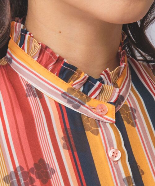 NARACAMICIE / ナラカミーチェ シャツ・ブラウス | 【NARACAMICIE】GENIUS マルチストライプフリル半袖ブラウス | 詳細4