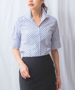 NARACAMICIE / ナラカミーチェ シャツ・ブラウス | 【NARACAMICIE】ストライプスタンドカラー半袖シャツ