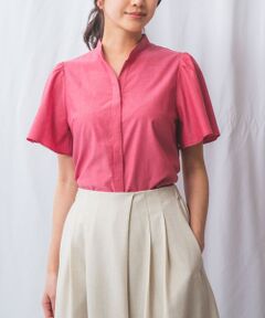 NARACAMICIE / ナラカミーチェ シャツ・ブラウス | 【NARACAMICIE】オックスフォードスタンドバンドカラー半袖ブラウス