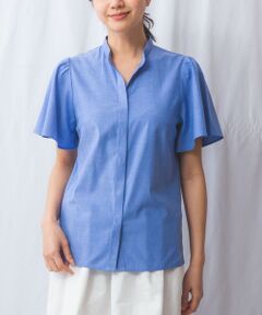 NARACAMICIE / ナラカミーチェ シャツ・ブラウス | 【NARACAMICIE】オックスフォードスタンドバンドカラー半袖ブラウス