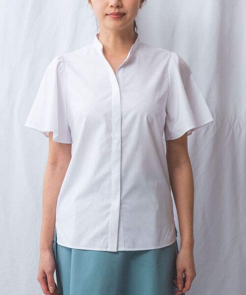 NARACAMICIE / ナラカミーチェ シャツ・ブラウス | 【NARACAMICIE】オックスフォードスタンドバンドカラー半袖ブラウス | 詳細1