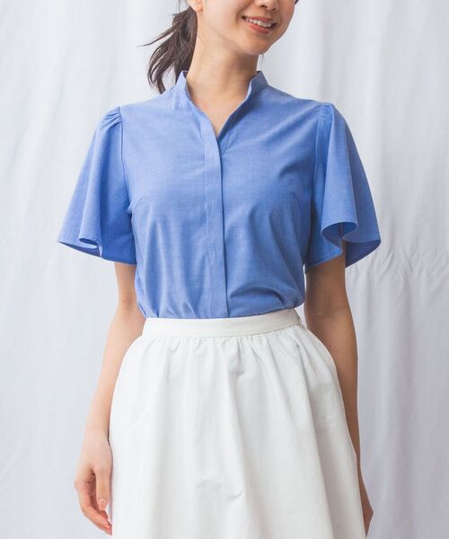 NARACAMICIE / ナラカミーチェ シャツ・ブラウス | 【NARACAMICIE】オックスフォードスタンドバンドカラー半袖ブラウス | 詳細12