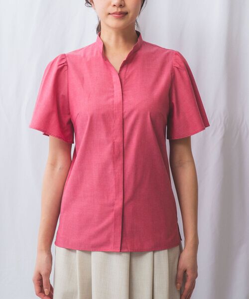 NARACAMICIE / ナラカミーチェ シャツ・ブラウス | 【NARACAMICIE】オックスフォードスタンドバンドカラー半袖ブラウス | 詳細8