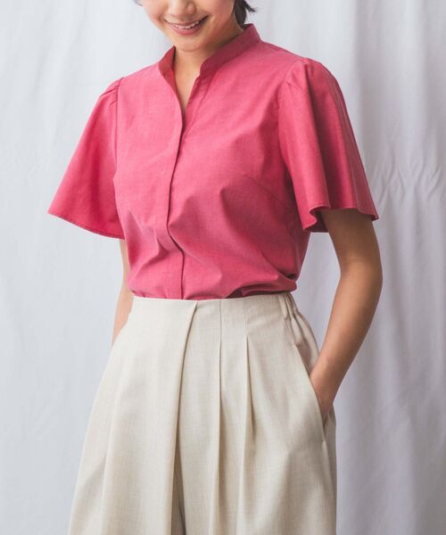 NARACAMICIE / ナラカミーチェ シャツ・ブラウス | 【NARACAMICIE】オックスフォードスタンドバンドカラー半袖ブラウス | 詳細9