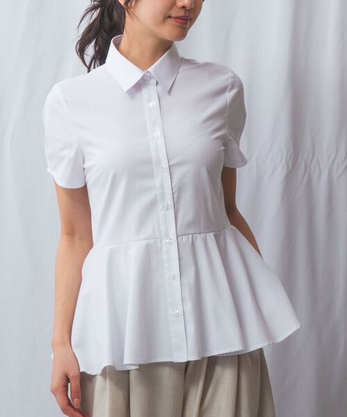 NARACAMICIE/ナラカミーチェ 【NARACAMICIE】オックスフォードペプラム半袖ブラウス ホワイト 3(2L)13号