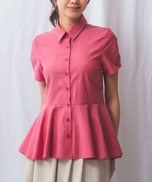 NARACAMICIE / ナラカミーチェ シャツ・ブラウス | 【NARACAMICIE】オックスフォードペプラム半袖ブラウス(レッド)