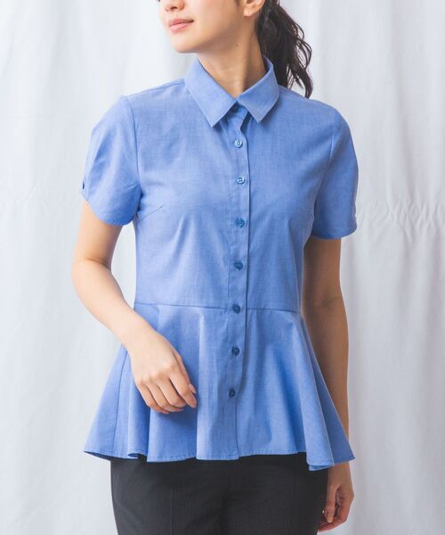 NARACAMICIE / ナラカミーチェ シャツ・ブラウス | 【NARACAMICIE】オックスフォードペプラム半袖ブラウス(ブルー)