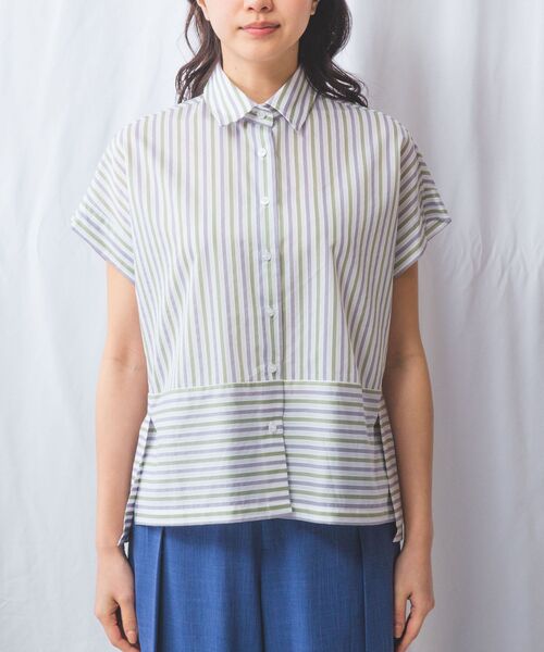 NARACAMICIE / ナラカミーチェ シャツ・ブラウス | 【NARACAMICIE】ストライプボーダー切り替え半袖シャツ | 詳細1