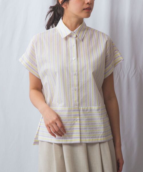 NARACAMICIE / ナラカミーチェ シャツ・ブラウス | 【NARACAMICIE】ストライプボーダー切り替え半袖シャツ | 詳細10