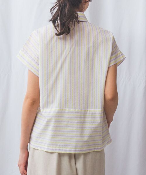 NARACAMICIE / ナラカミーチェ シャツ・ブラウス | 【NARACAMICIE】ストライプボーダー切り替え半袖シャツ | 詳細12