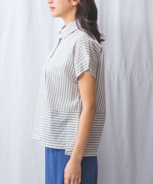 NARACAMICIE / ナラカミーチェ シャツ・ブラウス | 【NARACAMICIE】ストライプボーダー切り替え半袖シャツ | 詳細2