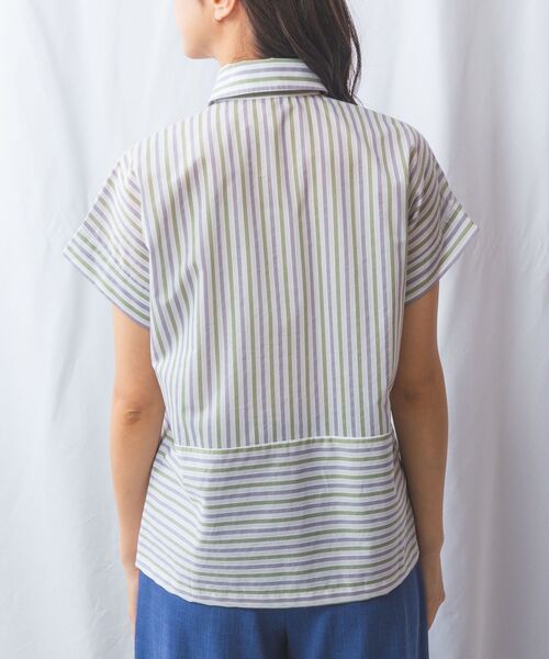 NARACAMICIE / ナラカミーチェ シャツ・ブラウス | 【NARACAMICIE】ストライプボーダー切り替え半袖シャツ | 詳細3