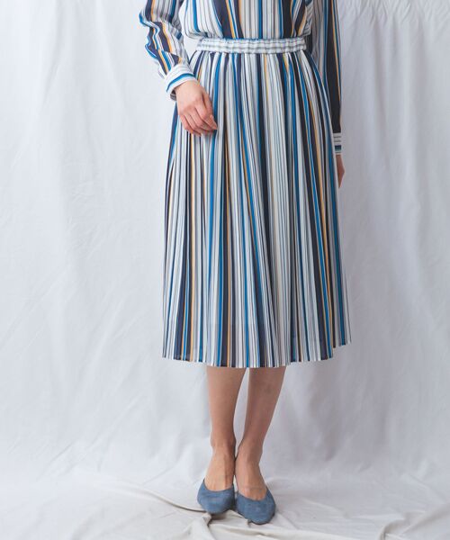 NARACAMICIE / ナラカミーチェ ミニ・ひざ丈スカート | 【NARACAMICIE】【セットアップ対応】マルチストライププリーツスカート | 詳細1