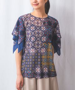 NARACAMICIE / ナラカミーチェ シャツ・ブラウス | 【NARACAMICIE】タイル柄シフォン半袖スカーフスリーブブラウス