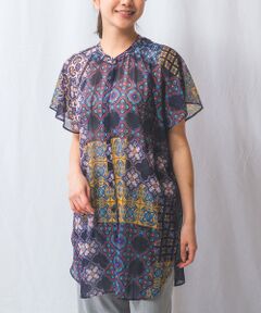 NARACAMICIE / ナラカミーチェ シャツ・ブラウス | 【NARACAMICIE】タイル柄シフォンテントライン半袖ブラウス