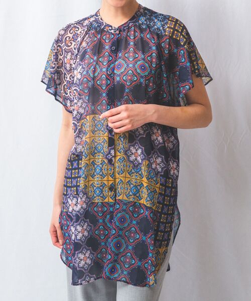 NARACAMICIE / ナラカミーチェ シャツ・ブラウス | 【NARACAMICIE】タイル柄シフォンテントライン半袖ブラウス | 詳細1