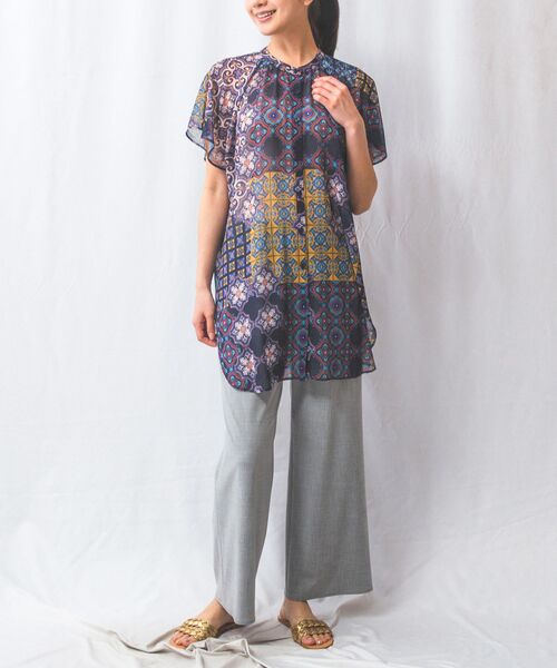 NARACAMICIE / ナラカミーチェ シャツ・ブラウス | 【NARACAMICIE】タイル柄シフォンテントライン半袖ブラウス | 詳細11