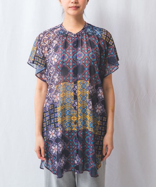 NARACAMICIE / ナラカミーチェ シャツ・ブラウス | 【NARACAMICIE】タイル柄シフォンテントライン半袖ブラウス | 詳細2