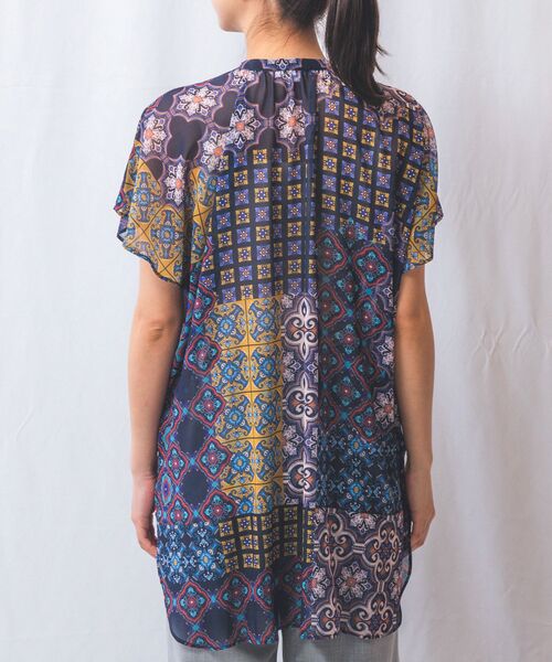 NARACAMICIE / ナラカミーチェ シャツ・ブラウス | 【NARACAMICIE】タイル柄シフォンテントライン半袖ブラウス | 詳細4