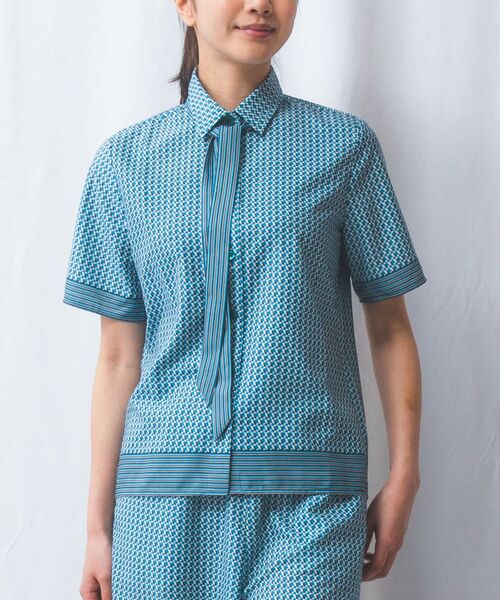 NARACAMICIE / ナラカミーチェ シャツ・ブラウス | 【NARACAMICIE】【セットアップ対応】幾何柄ボウタイ半袖ブラウス(グリーン)