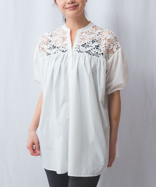 NARACAMICIE/ナラカミーチェ 【NARACAMICIE】シャンブレー半袖ブラウス オフホワイト 1(M)9号