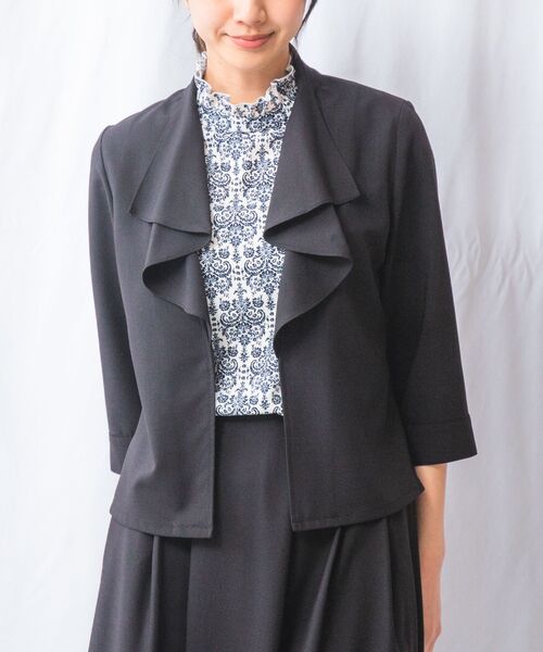 NARACAMICIE / ナラカミーチェ テーラードジャケット | 【NARACAMICIE】【セットアップ対応】麻調合繊フリルジャケット(ブラック)