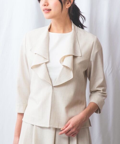 NARACAMICIE / ナラカミーチェ テーラードジャケット | 【NARACAMICIE】【セットアップ対応】麻調合繊フリルジャケット(ベージュ)