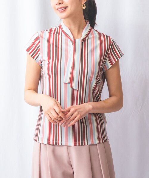 NARACAMICIE / ナラカミーチェ カットソー | 【NARACAMICIE】マルチストライプボウタイカットソー | 詳細1