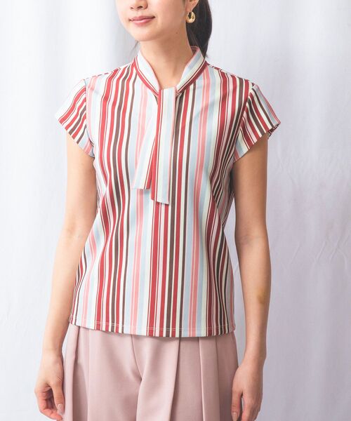 NARACAMICIE / ナラカミーチェ カットソー | 【NARACAMICIE】マルチストライプボウタイカットソー(レッド)