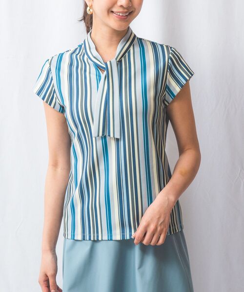 NARACAMICIE / ナラカミーチェ カットソー | 【NARACAMICIE】マルチストライプボウタイカットソー(ブルー)