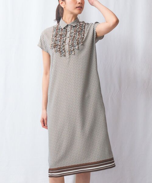 NARACAMICIE / ナラカミーチェ ロング・マキシ丈ワンピース | 【NARACAMICIE】幾何プリントフリルワンピース | 詳細1