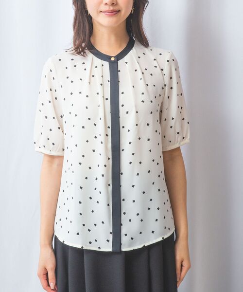 NARACAMICIE / ナラカミーチェ シャツ・ブラウス | 【NARACAMICIE】プリントブロード配色半袖ブラウス | 詳細1