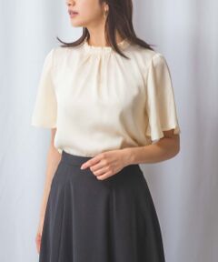 NARACAMICIE / ナラカミーチェ シャツ・ブラウス | 【NARACAMICIE】シボサテン衿フリルギャザー半袖ブラウス