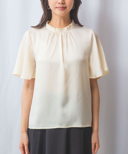 NARACAMICIE / ナラカミーチェ シャツ・ブラウス | 【NARACAMICIE】シボサテン衿フリルギャザー半袖ブラウス | 詳細1