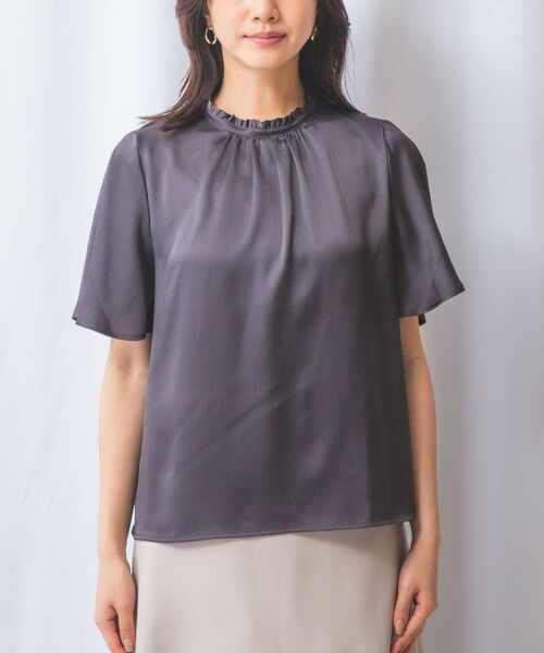 NARACAMICIE / ナラカミーチェ シャツ・ブラウス | 【NARACAMICIE】シボサテン衿フリルギャザー半袖ブラウス | 詳細11