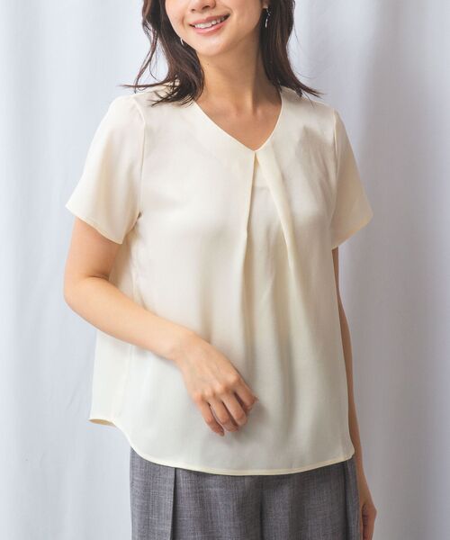 NARACAMICIE/ナラカミーチェ 【NARACAMICIE】シボサテンタック半袖ブラウス オフホワイト 1(M)9号
