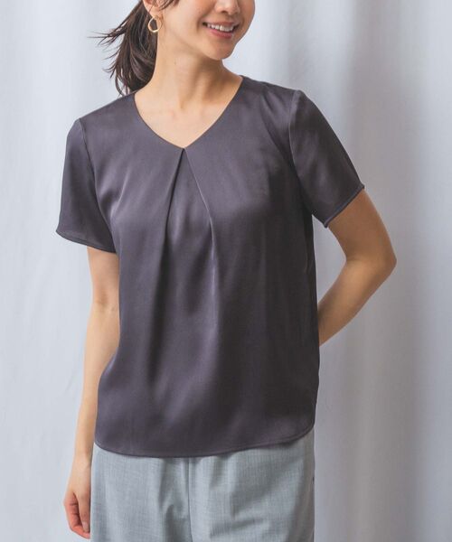 NARACAMICIE/ナラカミーチェ 【NARACAMICIE】シボサテンタック半袖ブラウス グレー 3(2L)13号