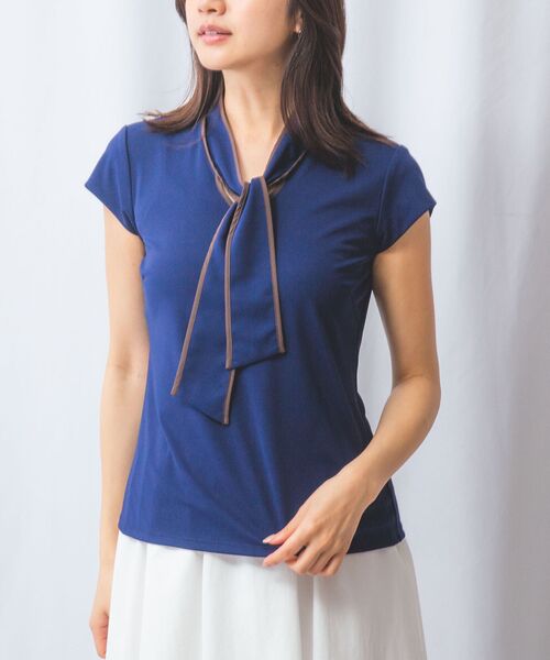 NARACAMICIE / ナラカミーチェ カットソー | 【NARACAMICIE】強撚スムースボウタイカットソー(ネイビー)