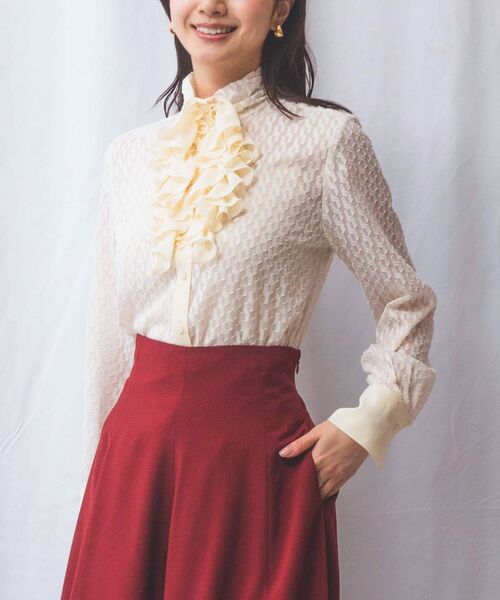 NARACAMICIE / ナラカミーチェ シャツ・ブラウス | 【NARACAMICIE】カットジャガードフリル長袖ブラウス | 詳細1