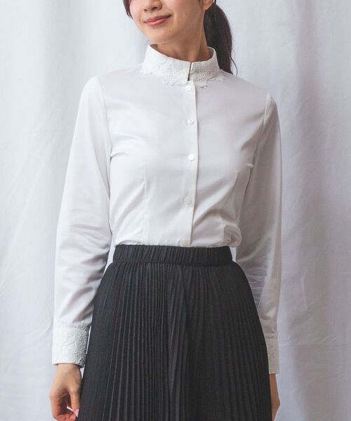 NARACAMICIE / ナラカミーチェ シャツ・ブラウス | 【NARACAMICIE】ツイルレースカラー＆カフス長袖シャツ | 詳細1
