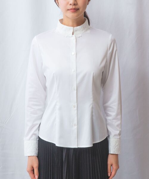 NARACAMICIE / ナラカミーチェ シャツ・ブラウス | 【NARACAMICIE】ツイルレースカラー＆カフス長袖シャツ | 詳細2