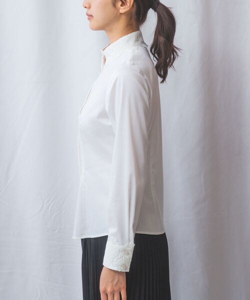 NARACAMICIE / ナラカミーチェ シャツ・ブラウス | 【NARACAMICIE】ツイルレースカラー＆カフス長袖シャツ | 詳細3