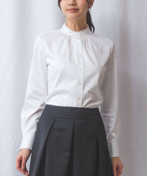 NARACAMICIE / ナラカミーチェ シャツ・ブラウス | 【NARACAMICIE】ツイルピコレースカラー長袖シャツ(ホワイト)