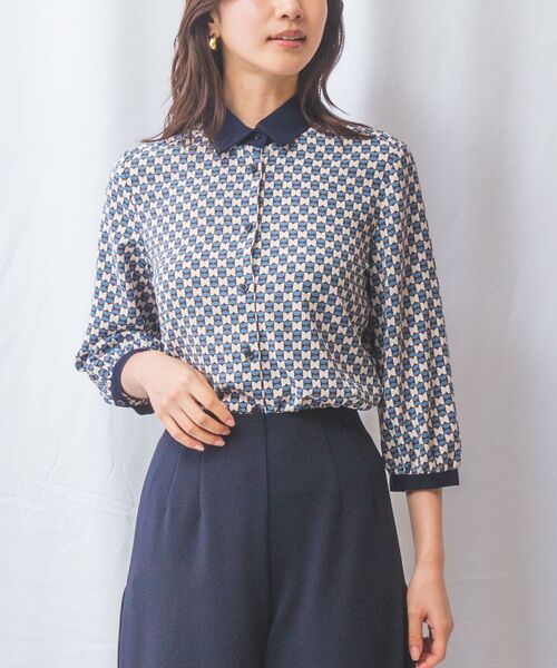 NARACAMICIE / ナラカミーチェ シャツ・ブラウス | 【NARACAMICIE】幾何柄七分袖シャツ(ベージュ)