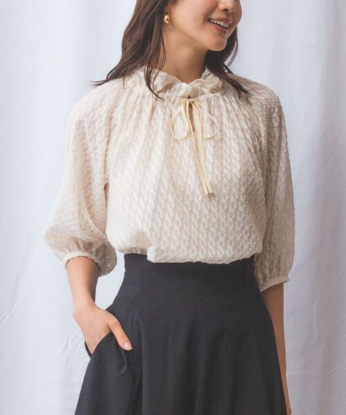 NARACAMICIE / ナラカミーチェ シャツ・ブラウス | 【NARACAMICIE】カットジャガードドロストネック七分袖ブラウス | 詳細1