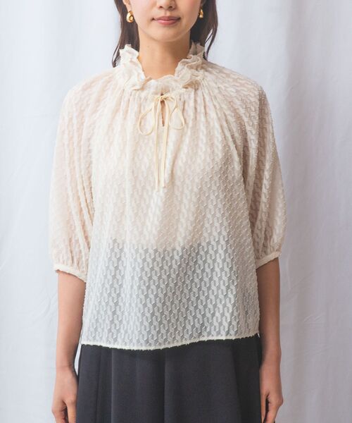 NARACAMICIE / ナラカミーチェ シャツ・ブラウス | 【NARACAMICIE】カットジャガードドロストネック七分袖ブラウス | 詳細2